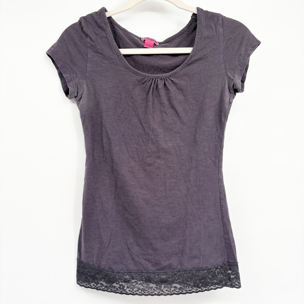 Paris Blues Women Y2K Lace Trim Bella Swan Coquette Grunge Cap Sleeve Top Gray S